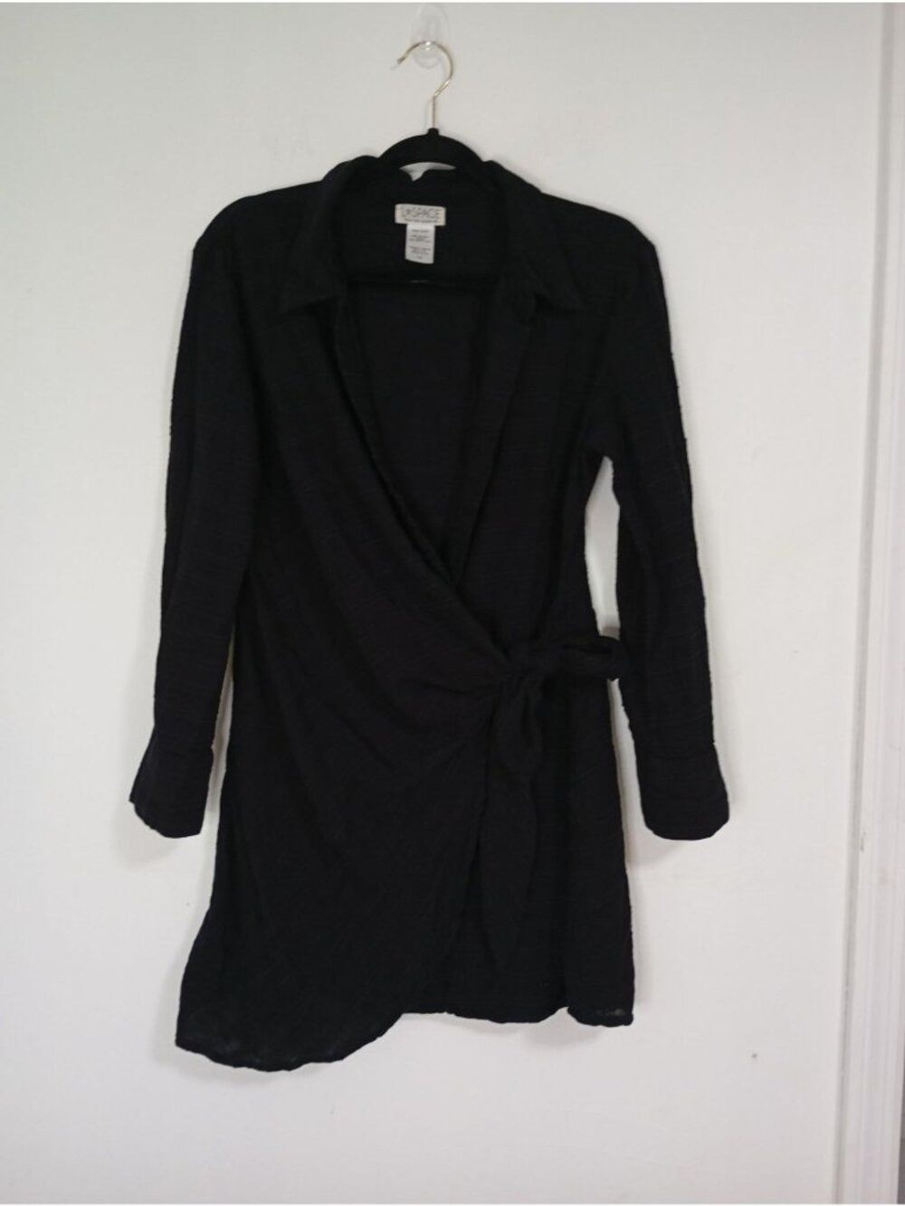 L Space Womens Black Wrap Dress With Collared Neck & Tie Waist In Large — image 4 of 8